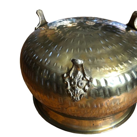 Vintage Hammered Brass Bowl Planter w Feet India Patina Cauldron 5"H 7" Diameter - Picture 11 of 12